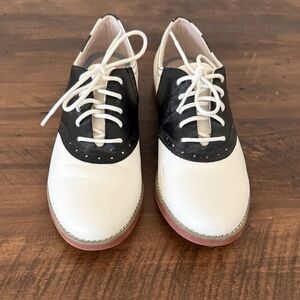 Eastland Black and White Two-Tone Lace-Up Oxfords with Pink Sole